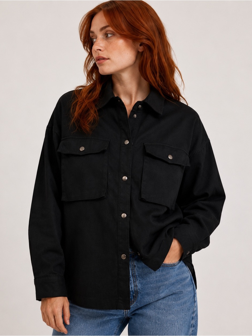 2/$20 PrettyLittleThing Black Oversized Utility Shacket Size US 8
